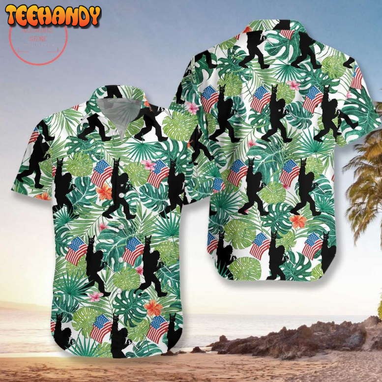 Bigfoot Tropical Hold USA Flag Hawaiian Shirt