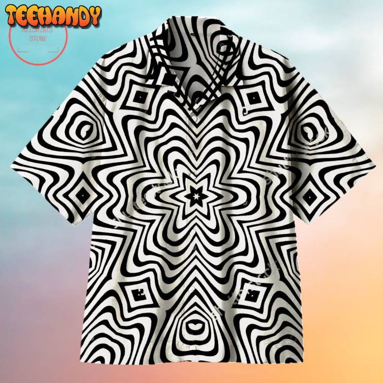 Black and White Hexagonal Ripples Universal Hawaiian Shirt