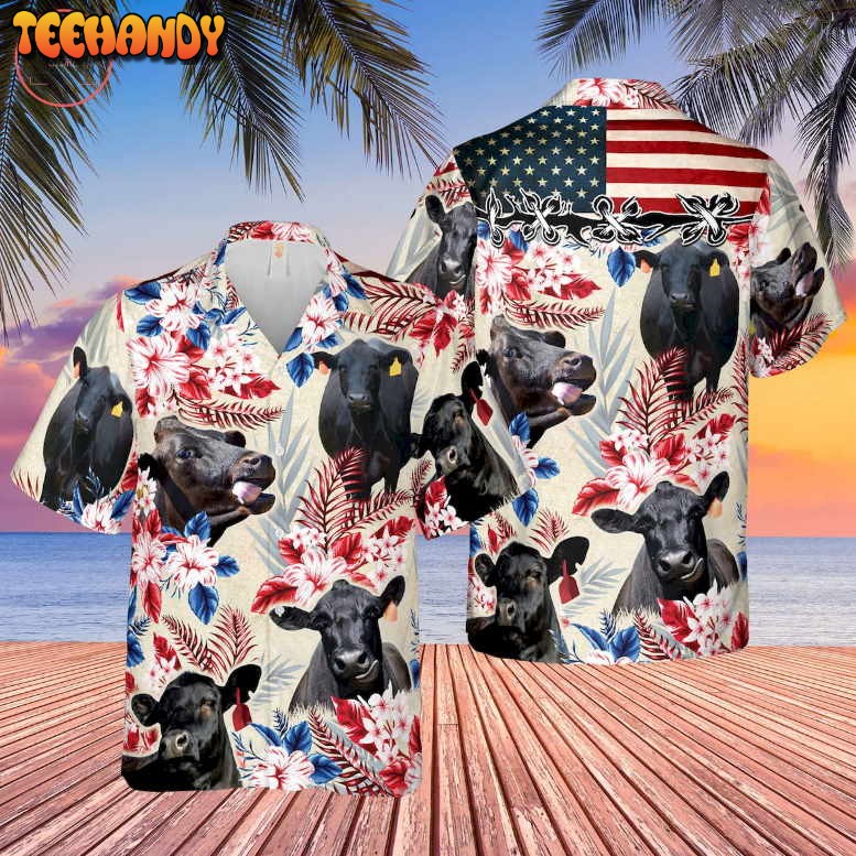 Black Angus American Flag Hawaiian Shirt