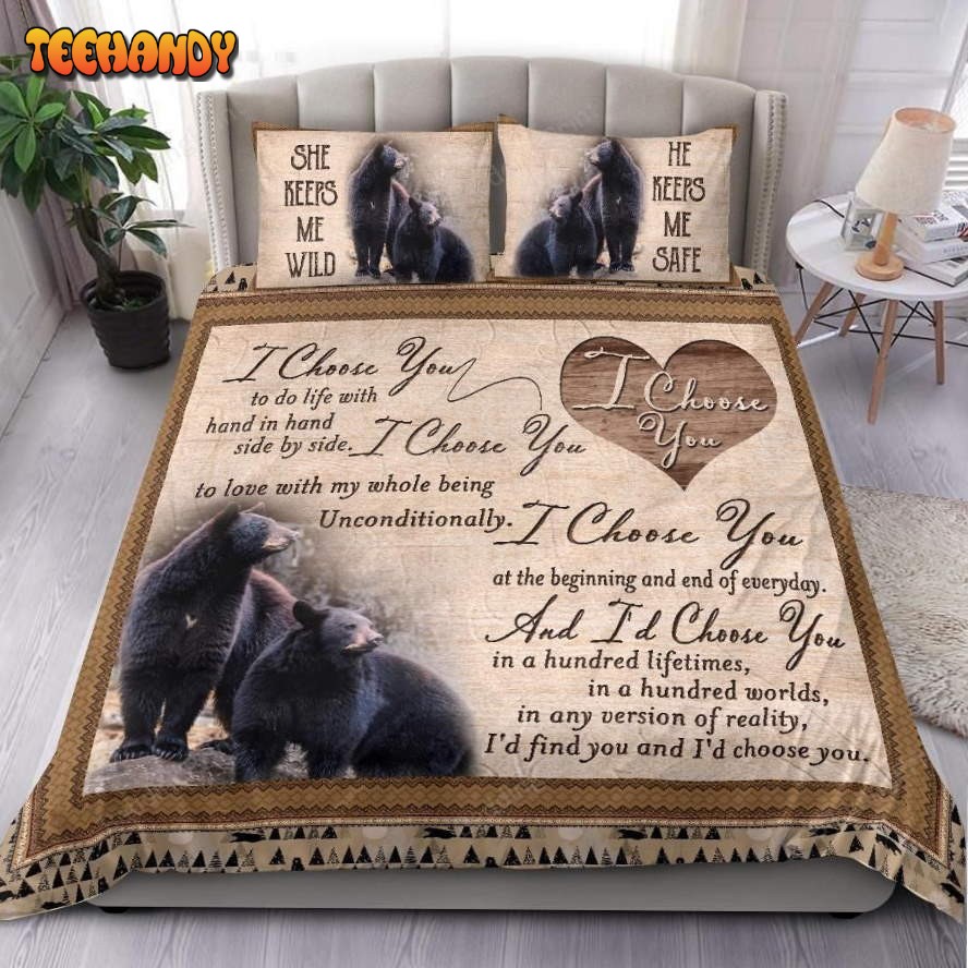 Black Bear Couple I Choose You Bedding Set