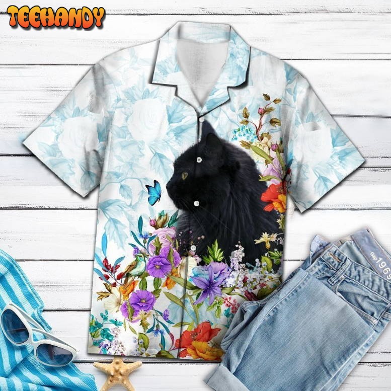 Black Cat Floral Multicolor Nice Hawaiian Shirt