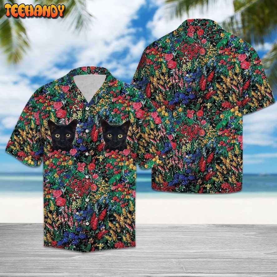 Black Cat Flowers Colorful Unique Hawaiian Shirt