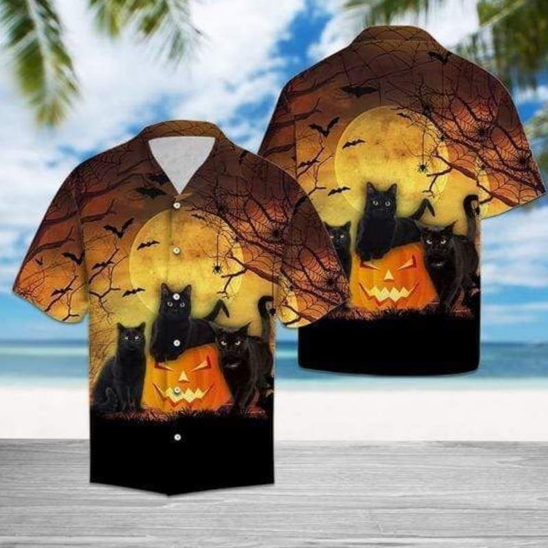 Black Cat Pumpkin Halloween Hawaiian Shirt