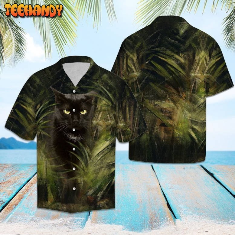 Black Cat So Cool Green Awesome Hawaiian Shirt