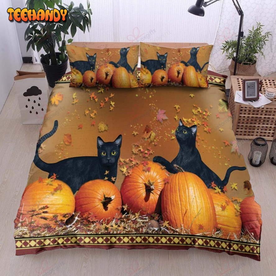 Black Cats And Pumpkin Bedding Set