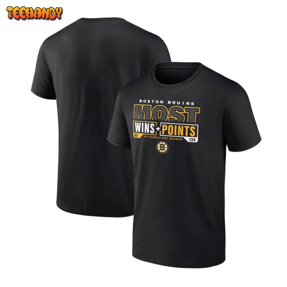 Boston Bruins Black Most Ever NHL Wins & Points T-Shirt