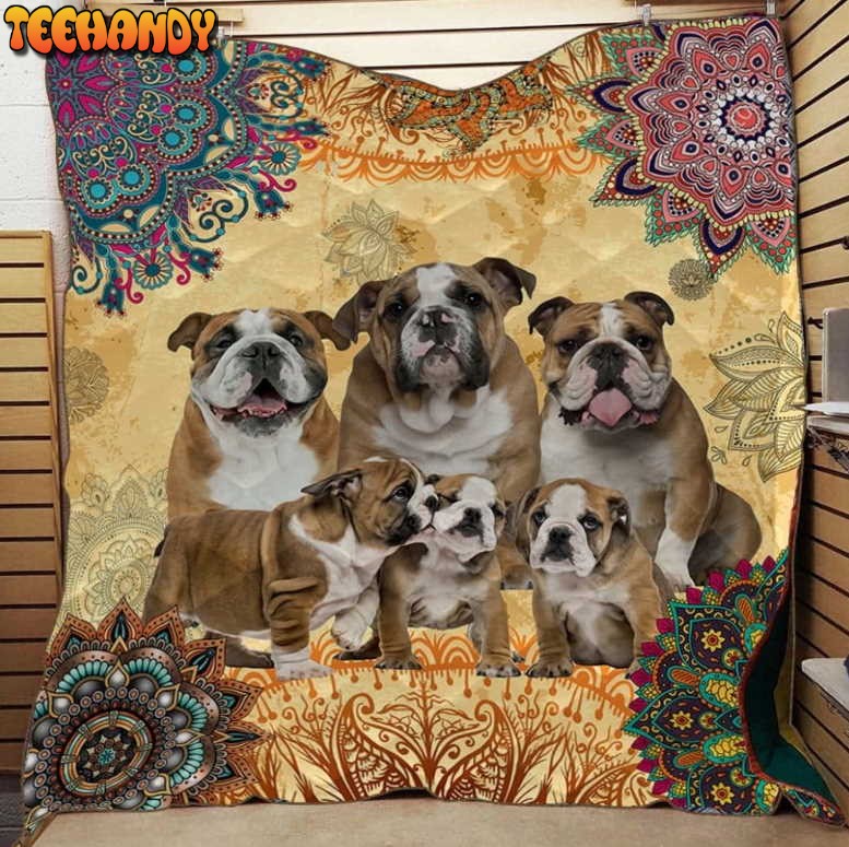 Bulldog Lovely Family 3D Quilt Blanket