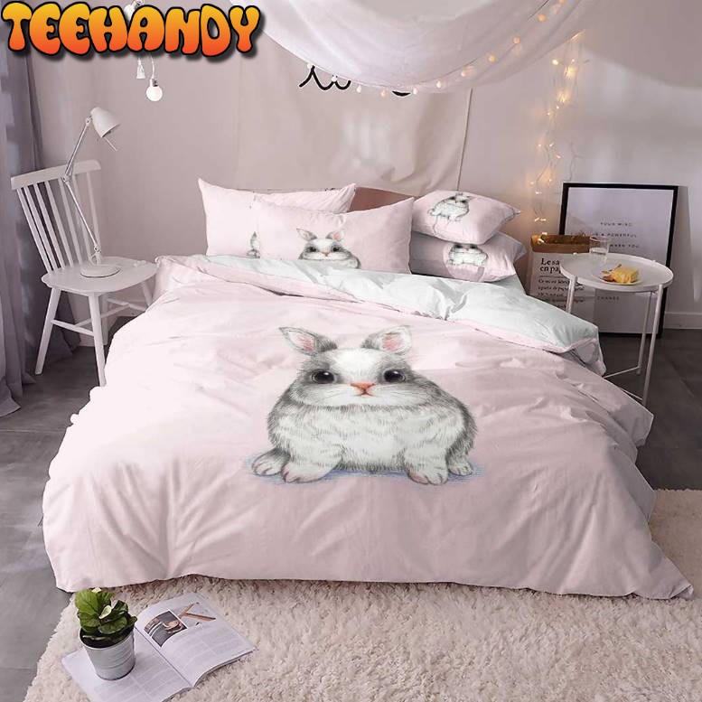 Bunny Image Pink Printed Bedding Set