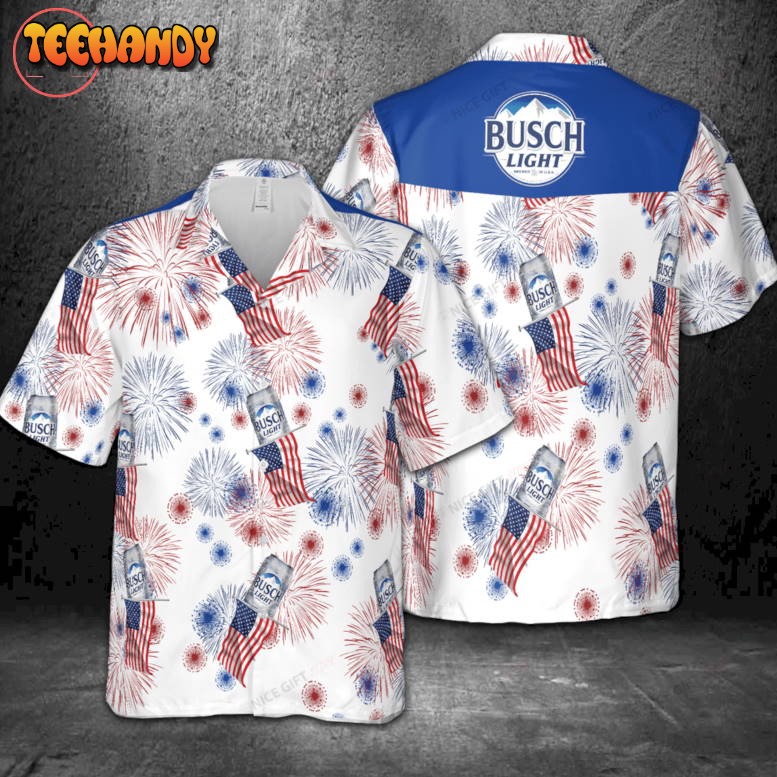 Busch Light American Flag Fireworks Hawaiian Shirt