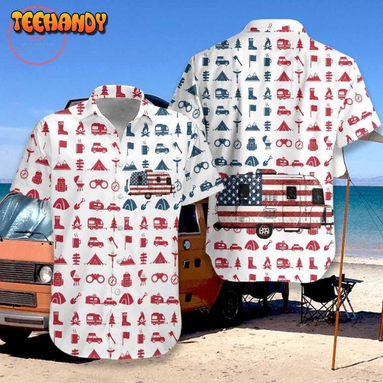 Campervan American Flag Hawaiian Shirt