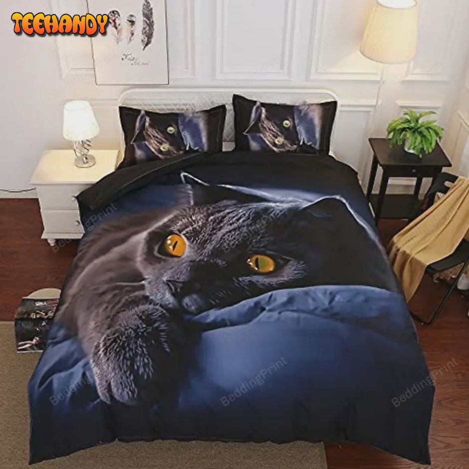 Cartoon Black Cat Twin 3d Navy Animal Printed Bedding Sets