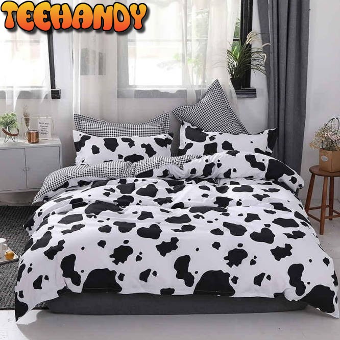 Cartoon Cow Spot Black White Pattern Duvet Cover Bedding Set