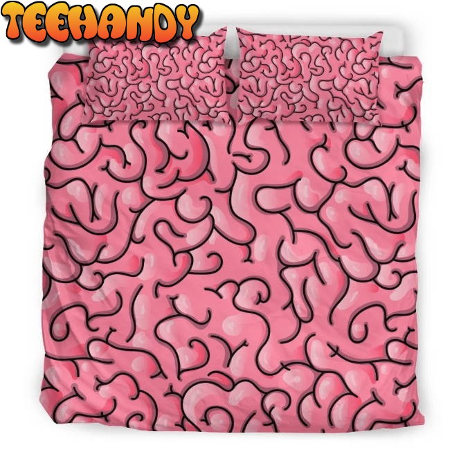 Cartoon Pink Zombie Brain Halloween Pattern Duvet Cover Bedding Set