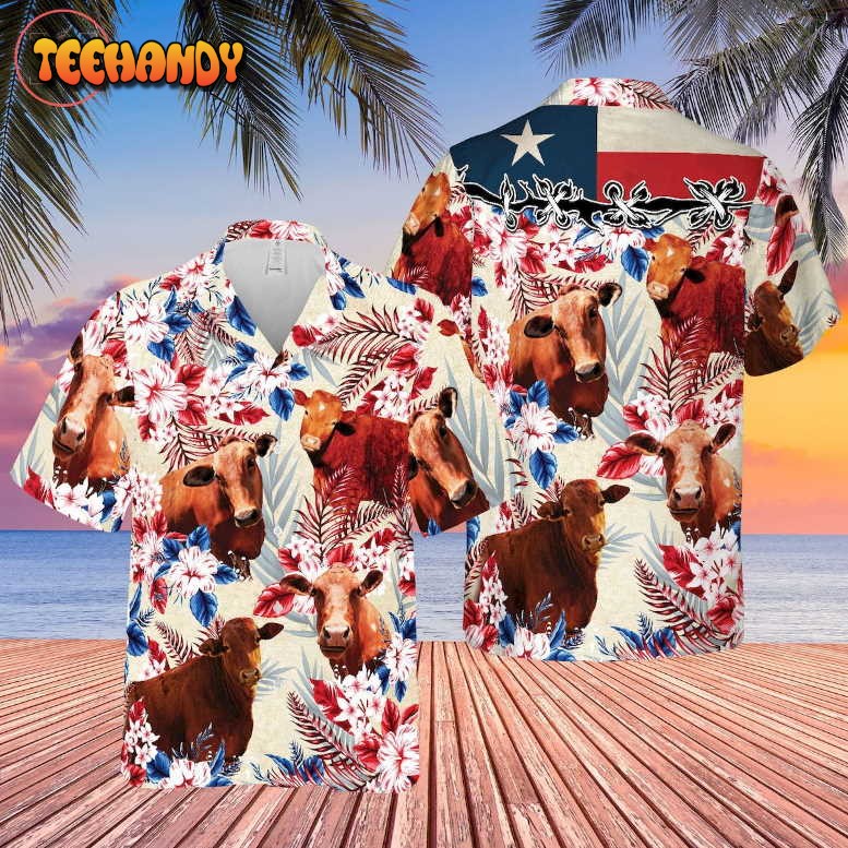 Cattle Texas Flag Hawaiian Shirt