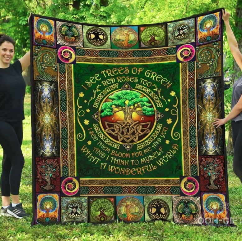 Celtictree Of Green 3D Quilt Blanket