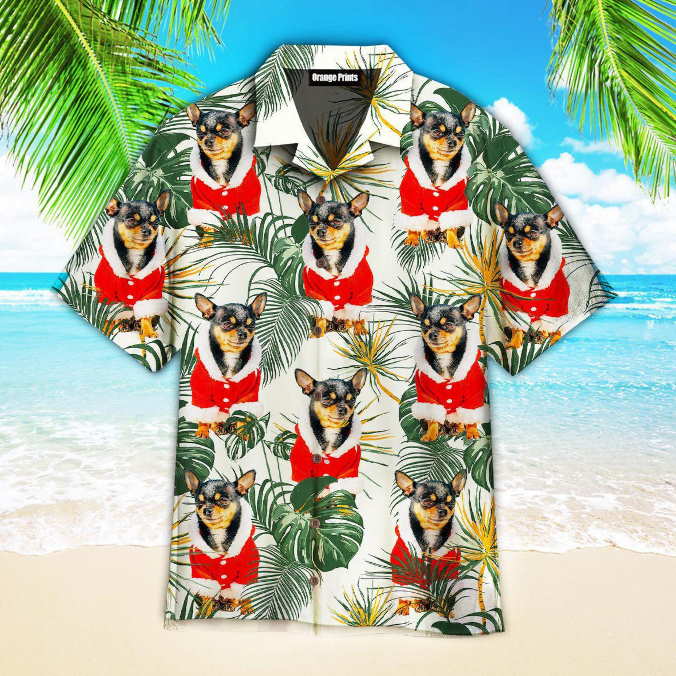 Chihuahua Dog Merry Christmas With Leaves Tropical Hawaiian Shirt