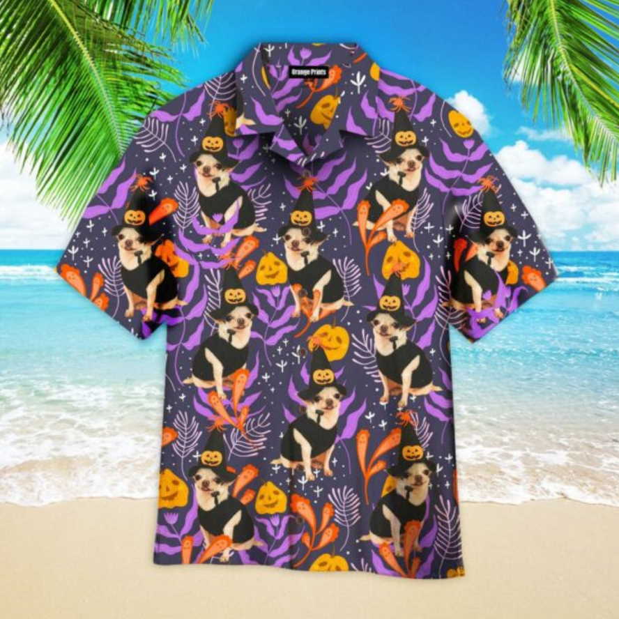 Chihuahua Halloween Pumkins Tropical Pattern Hawaiian Shirt