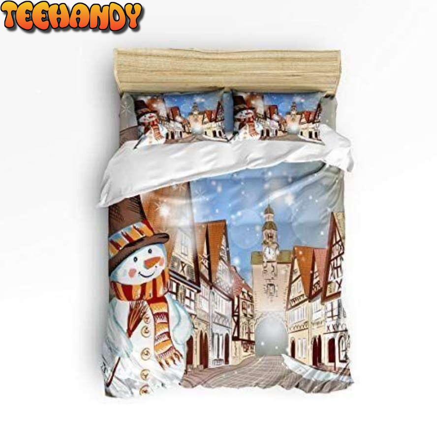 Christmas Snowman In City Bedding Set