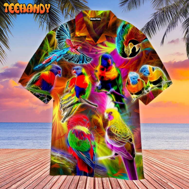 Colorful Parrots Neon Aloha Hawaiian Shirt