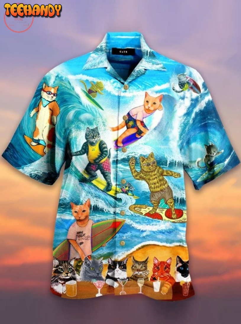 Cool surfing cat unisex Hawaiian Shirt