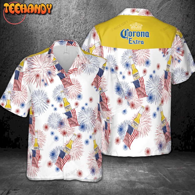 Corona Extra American Flag Fireworks Hawaiian Shirt