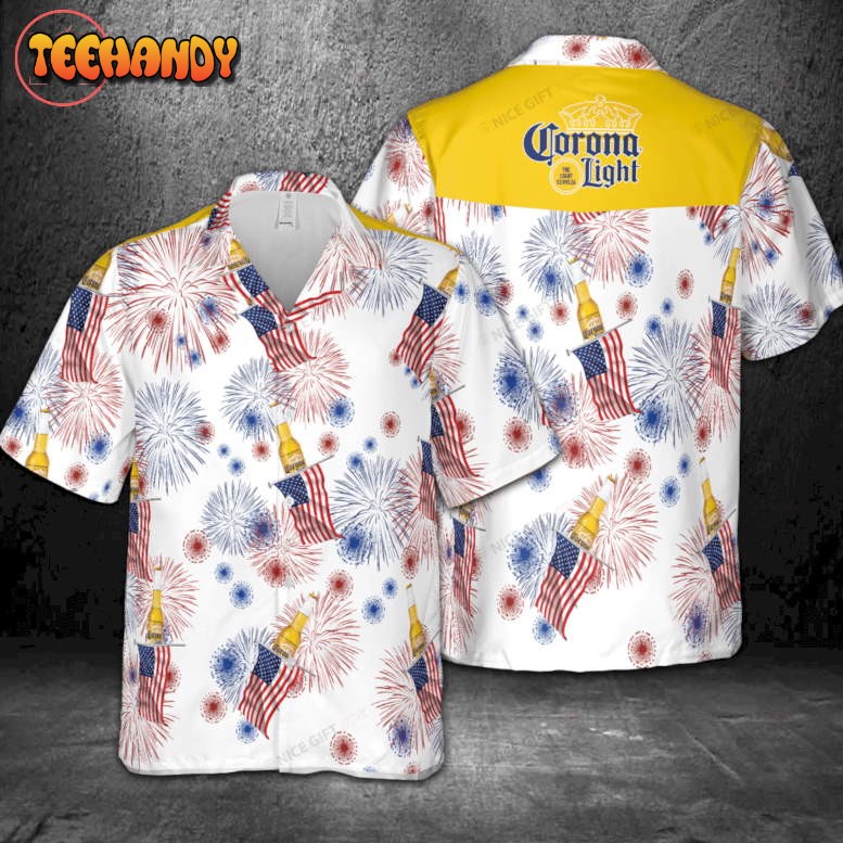 Corona Light American Flag Fireworks Hawaiian Shirt