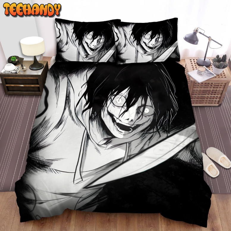 Creepypasta Jeff The Killer With A Knife In Black And White Bedding Sets