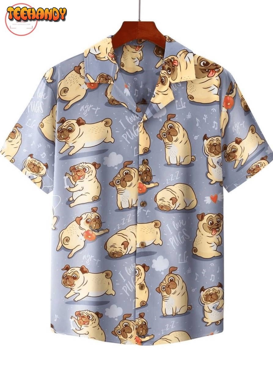 Cute Dogs I Love Pugs Hawaiian Shirt