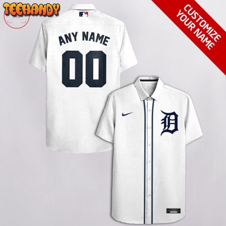 Detroit Tigers All White Personalized Hawaiian Shirt
