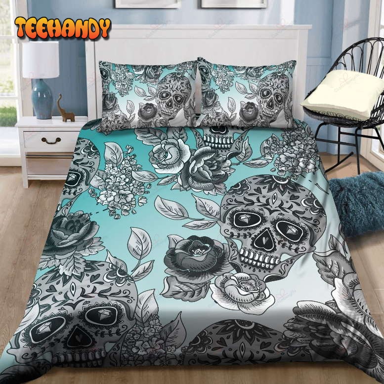 Dip Dyed Teal Ombre Sugar Skull Bedding Set