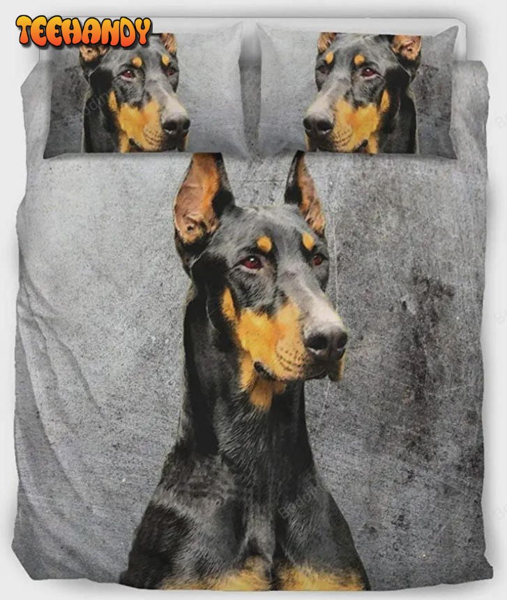 Doberman Dog Grey Bedding Set