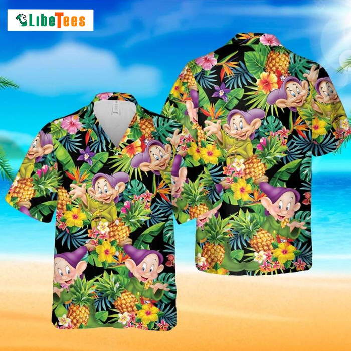 Dopey Dwarf Snow White Cartoon Graphics Pineapple, Disney Hawaiian Shirt