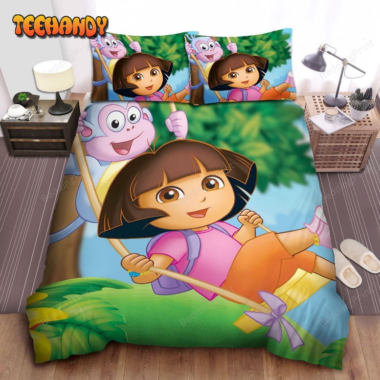 Dora The Explorer Dora And Boots Swinging Duvet Cover Bedding Set