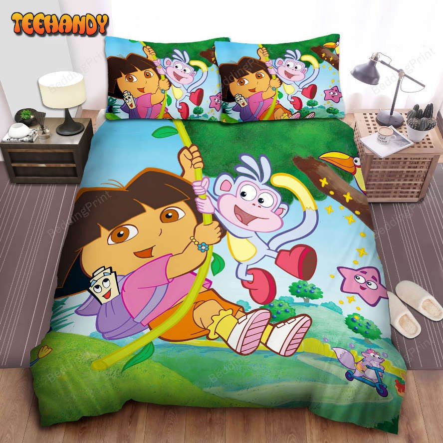 Dora The Explorer Swinging With Animal Friends Bedding Sets