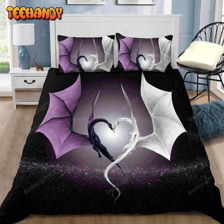 Dragon Couple Art Purple And White Bedding Sets