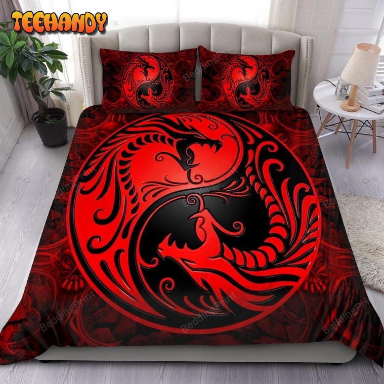 Dragon Couple Art Red And Black Bedding Sets