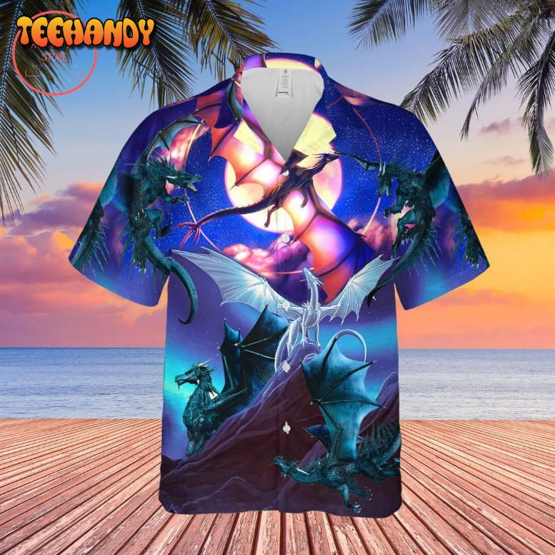 Dragon Flying In The Night Sky Hawaiian Shirt