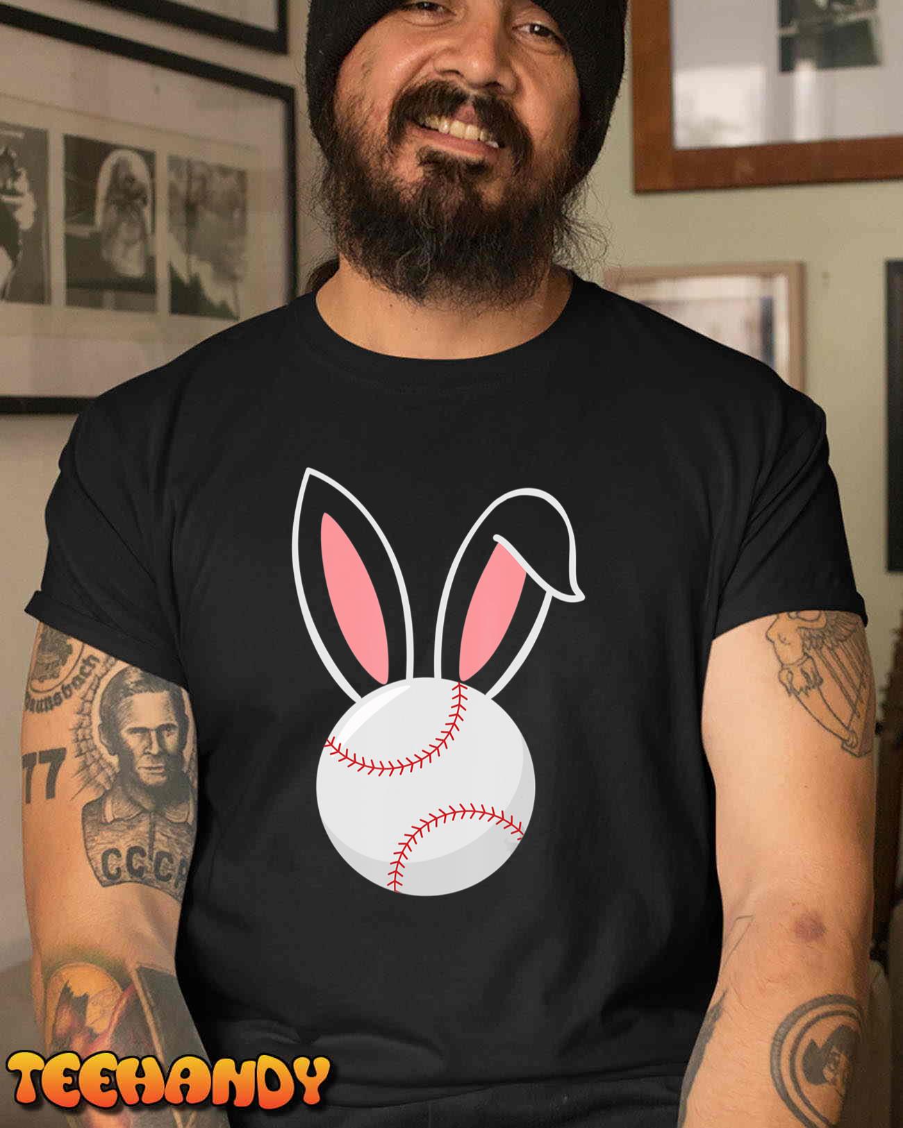 Easter Baseball Bunny Ears Funny Baseball Fan Easter Bunny T-Shirt