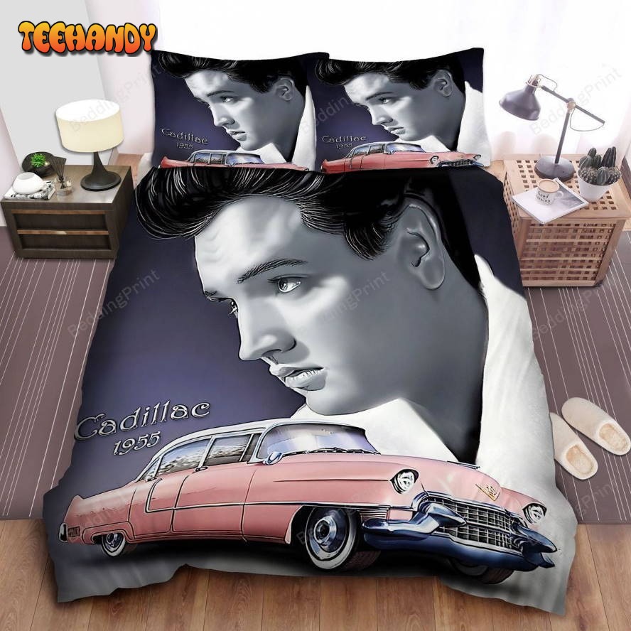 Elvis Presley And His 1955 Pink Cadillac Duvet Cover Bedding Set