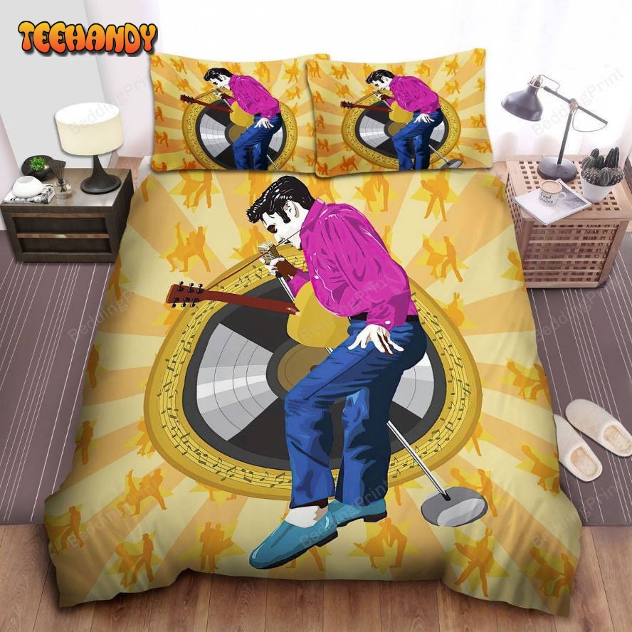 Elvis Presley On Stage Painting Art On Vinyl Background Duvet Cover Bedding Set