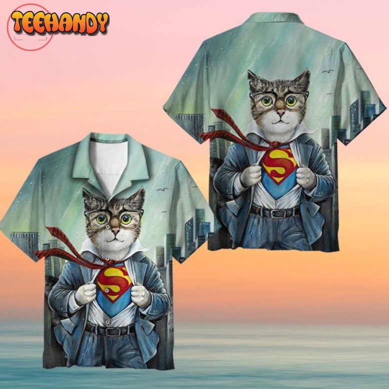 First Superman Cat in the City Hawaiian Shirt