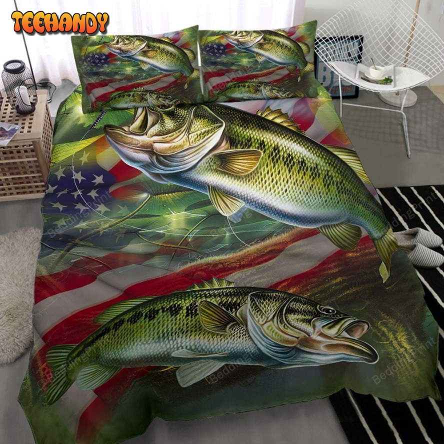 Fish And American Flag Bedding Set