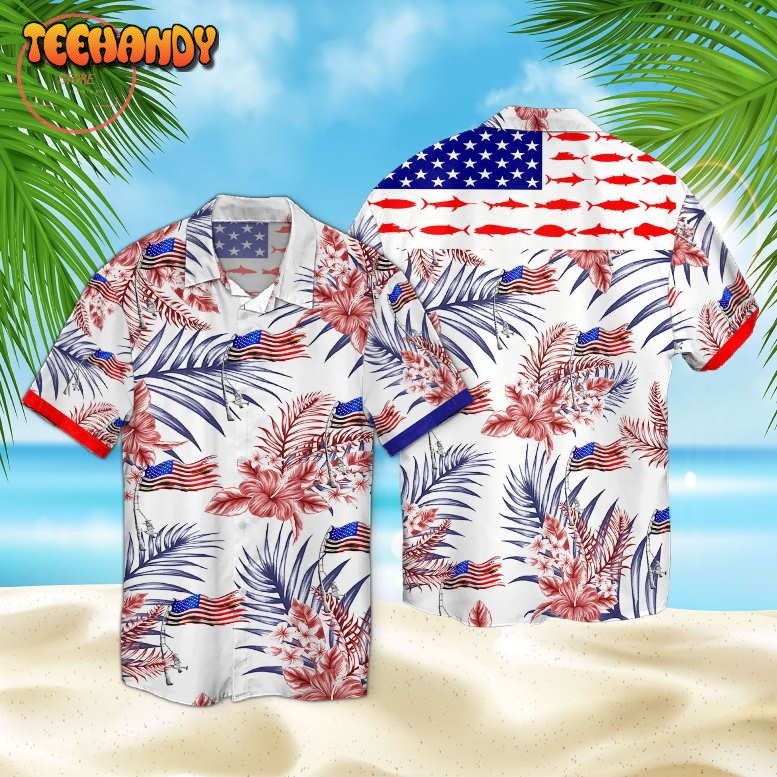 Fishing American Flag Tropical Pattern Hawaii Shirt