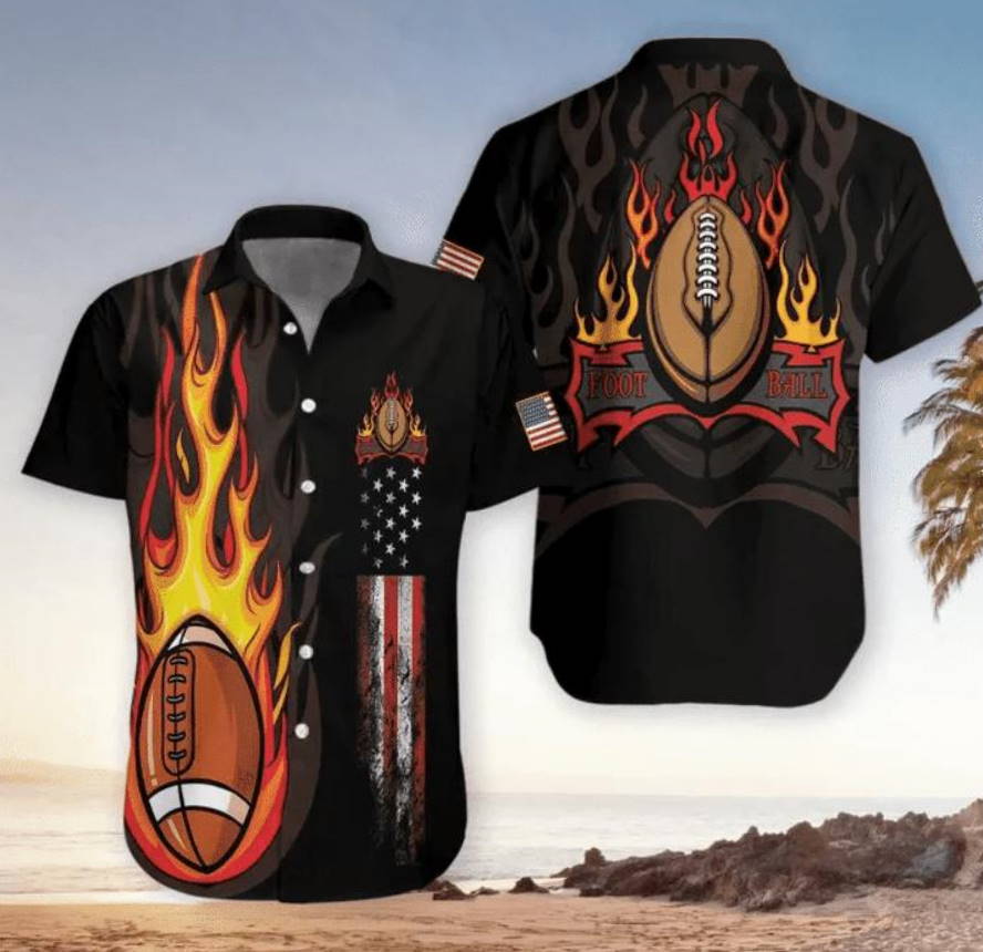 Flame Football Cup American Flag Hawaiian Shirt