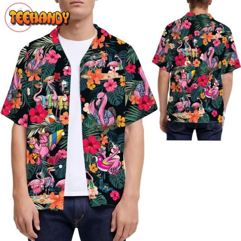 Flamingo Hibiscus Tropical Leaves Hawaiian Shirt