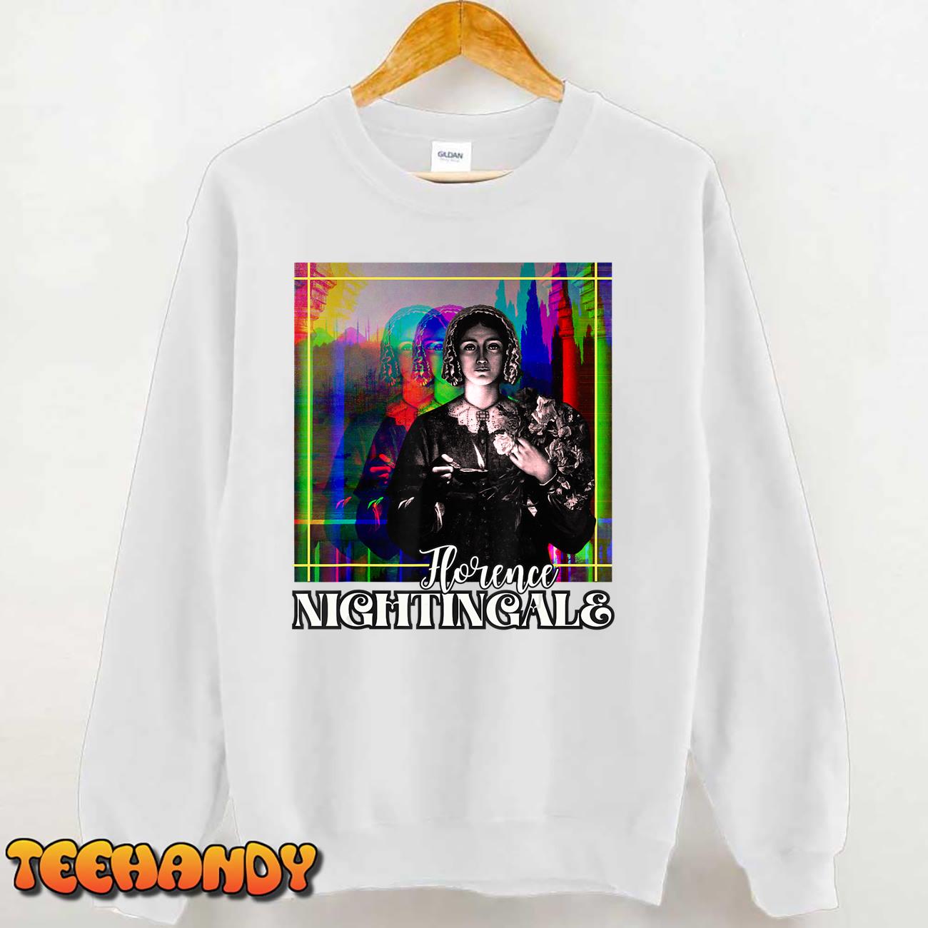 Florence Nightingale Portrait Retro Groovy Glitchy Nurse RN T-Shirt