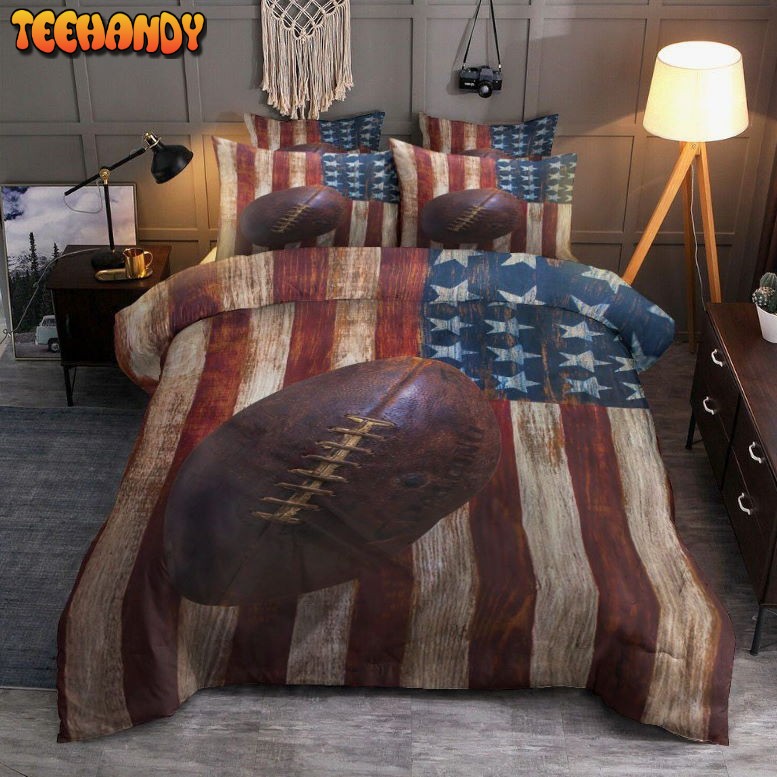 Football And American Flag Bedding Set