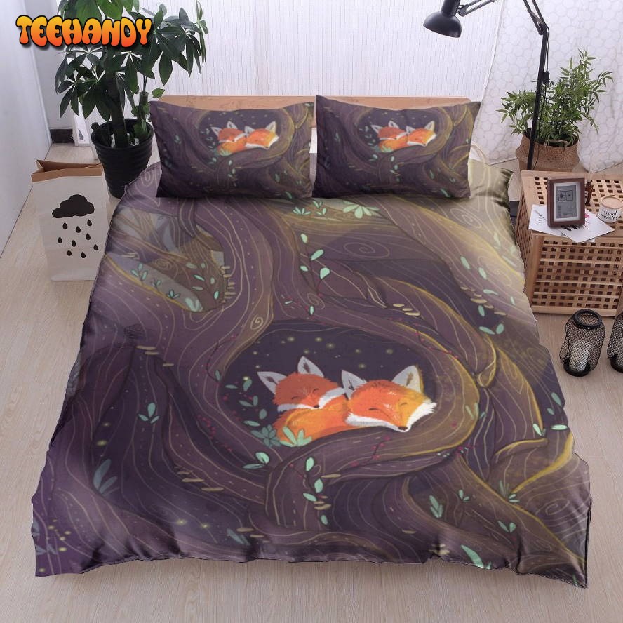 Fox Couple Sleeping In Cave Bedding Set