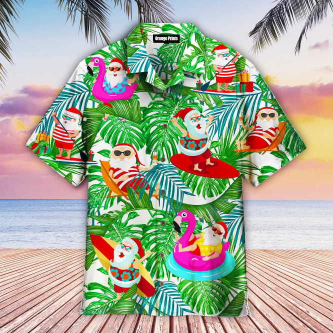 Funny Tropical Santa Happy Christmas In July Hawaiian Shirt