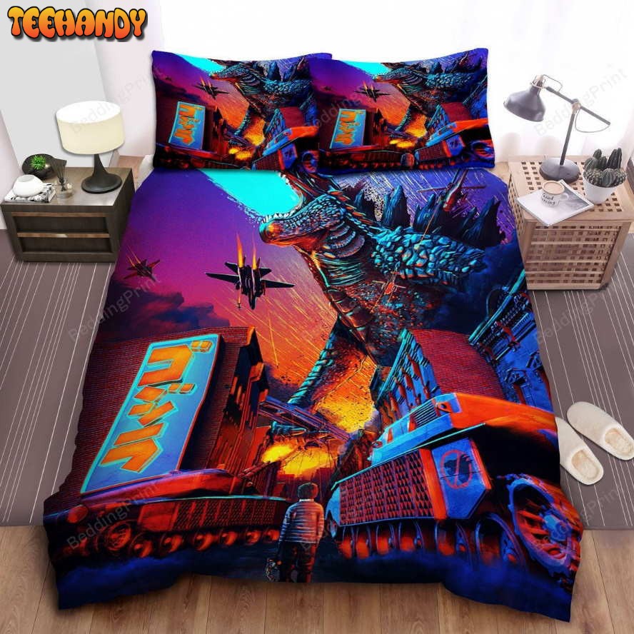 Godzilla Fighting Against Human Army Illustration Bedding Sets